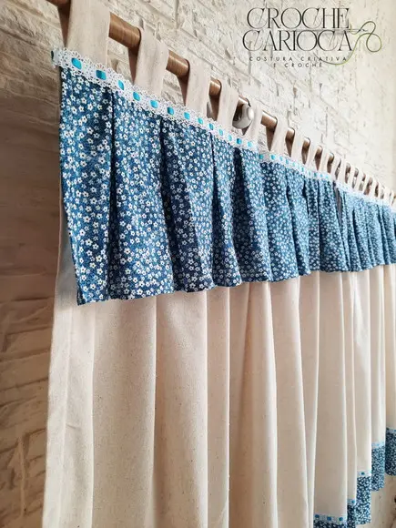 Cortina de Linho e Floral Alças Escolha Cores e Sob Medida
