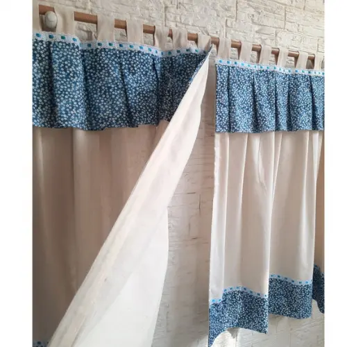 Cortina de Linho e Floral Alças Escolha Cores e Sob Medida
