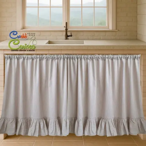 Cortina de Pia 150x80 Linho Tinto Natural Sob Medida