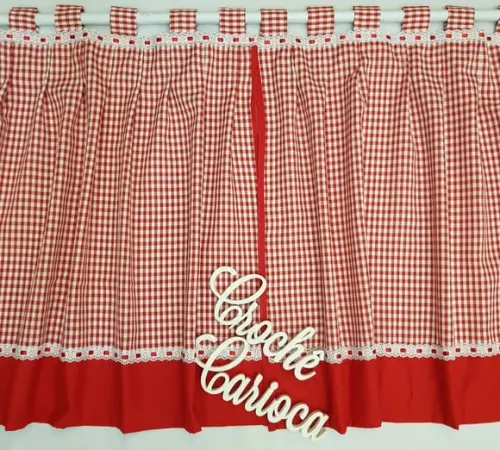 Cortina de Pia Xadrez Vermelho Sob Medida Farm House 150x70