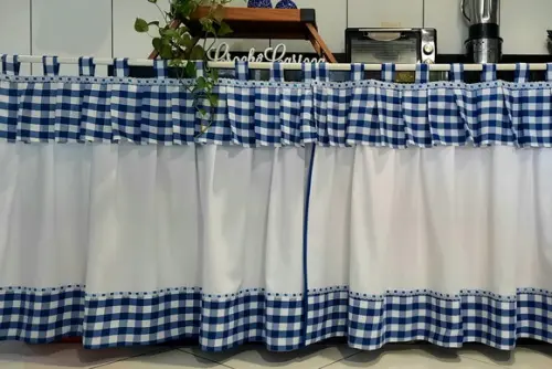 Cortina de Pia ou Bancada Balcão Farm Xadrez Azul Sob Medida