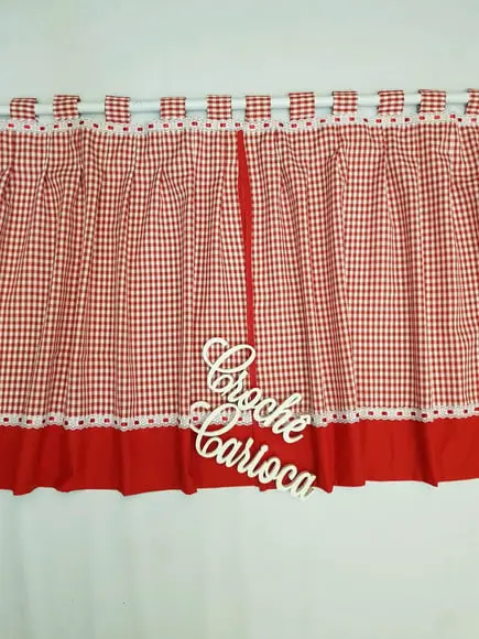 Cortina de Pia Xadrez Vermelho Sob Medida Farm House 150x70