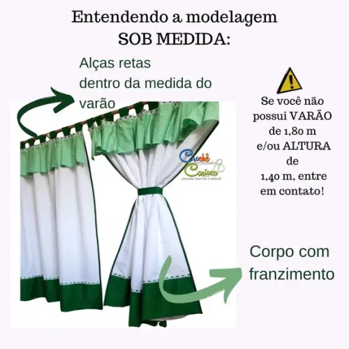Cortina Farm House Alças e Bandô Escolha Cores e Sob Medida