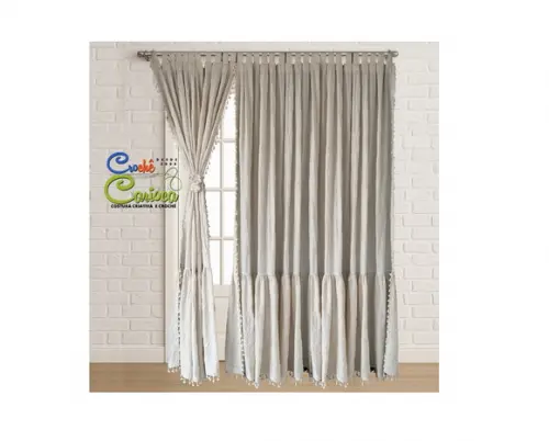 Cortina Farmhouse Chic Rústica Tassel Cru Alças Sob Medida
