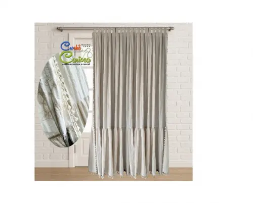 Cortina Farmhouse Chic Rústica Tassel Cru Alças Sob Medida