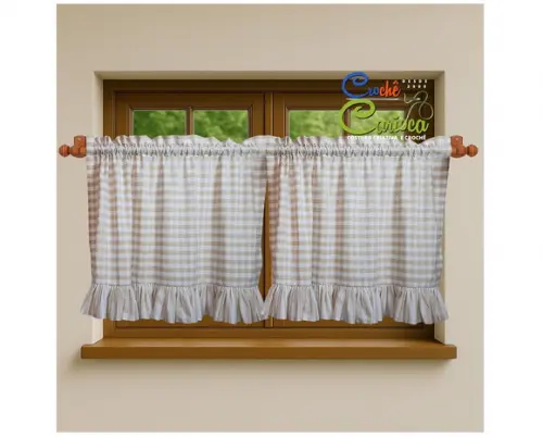 Cortina Farmhouse Elegante Xadrez 100% Algodão Sob Medida