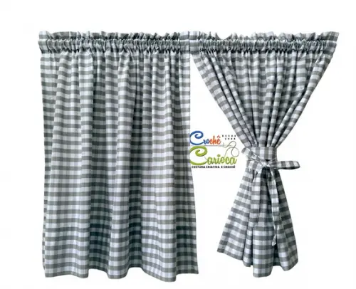 Cortina Farmhouse Xadrez 100% Algodão Fio Tinto Sob Medida