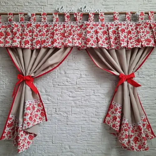 Cortina Floral Vermelho Sob Medida e Escolha Cores