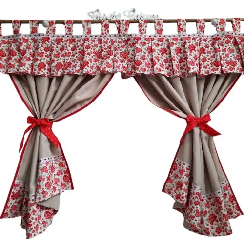 Cortina Floral Vermelho Sob Medida e Escolha Cores