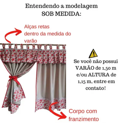 Cortina Floral Vermelho Sob Medida e Escolha Cores