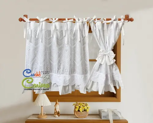 Cortina Laise Bordada Elegante Sob Medida ou 260x80