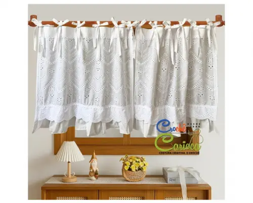 Cortina Laise Bordada Elegante Sob Medida ou 260x80