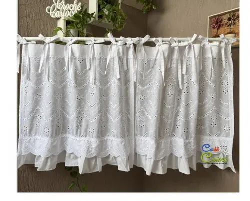 Cortina Laise Bordada Elegante Sob Medida ou 260x80