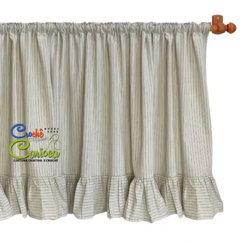 Cortina Linho Tinto Risca Giz Babados 140x70 ou Sob Medida