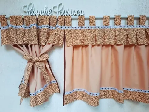 Cortina para Cozinha Bege Floral Farmhouse Nude Sob Medida