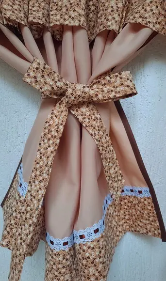 Cortina para Cozinha Bege Floral Farmhouse Nude Sob Medida