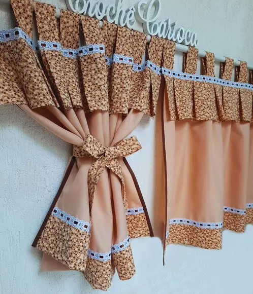 Cortina para Cozinha Bege Floral Farmhouse Nude Sob Medida