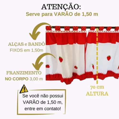 Cortina para Cozinha Moranguinhos Janela Sob Medida