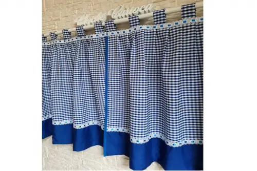 Cortina Pia Bancada Xadrez Azul Fazenda Sítio Praiana