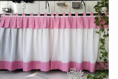 Cortina Pia Cozinha Rosa Claro ou Escolha Cor e Sob Medida
