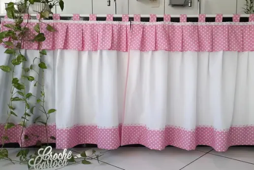 Cortina Pia Cozinha Rosa Claro ou Escolha Cor e Sob Medida