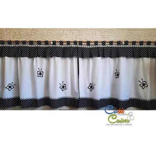Cortina Preto e Branco Poás Cozinha Alças Pia Sob Medida