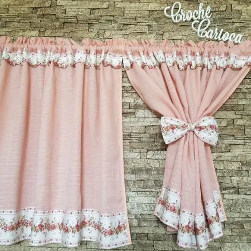 Cortina Romântica Retrô Shabby Chic Rosa Envelhecido