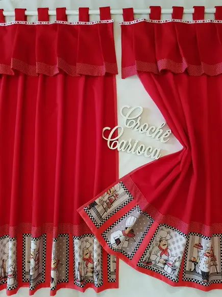 Cortina Vermelho Cozinha Sob Medida e Escolha Cores