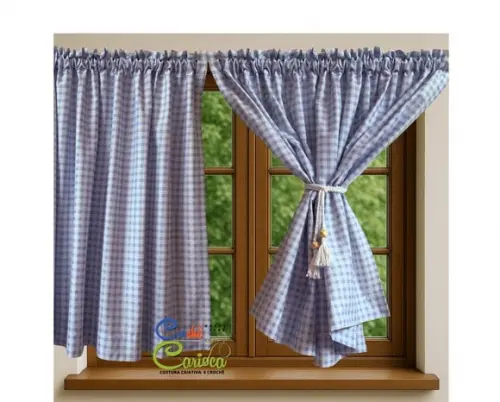 Cortina Xadrez Azul Algodão Farmhouse ou Rustica Sob Medida