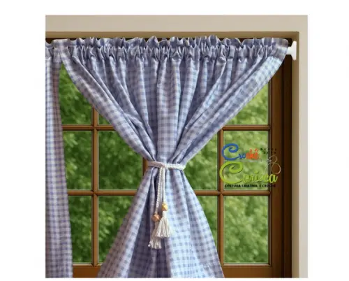 Cortina Xadrez Azul Algodão Farmhouse ou Rustica Sob Medida