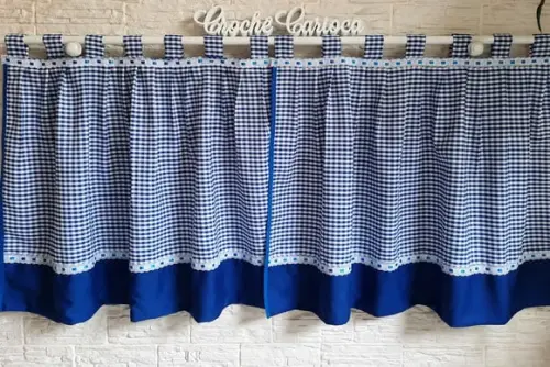 Cortina Xadrez Azul Cozinha Sob Medidas Pia Janela Bancada