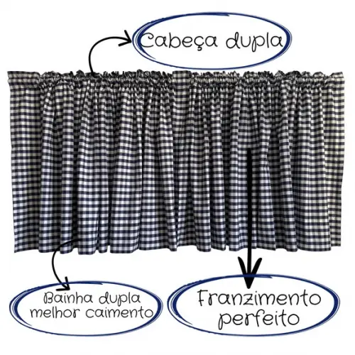 Cortina Xadrez Azul Farmhouse 100% Algodão Sob Medida