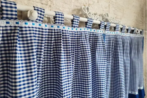 Cortina Xadrez Azul Cozinha Sob Medidas Pia Janela Bancada