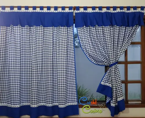 Cortina Xadrez de Cozinha Alças Sob Medida e Escolha Cor