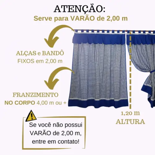 Cortina Xadrez de Cozinha Alças Sob Medida e Escolha Cor
