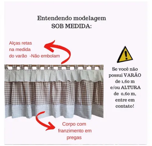 Cortina Xadrez e Laise Sob Medida e Abraçadeiras Farmhouse