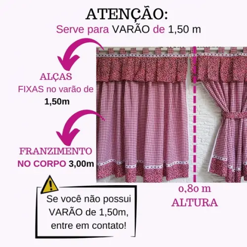 Cortina Xadrez Farm Vermelho Sob Medida e Escolha Cores