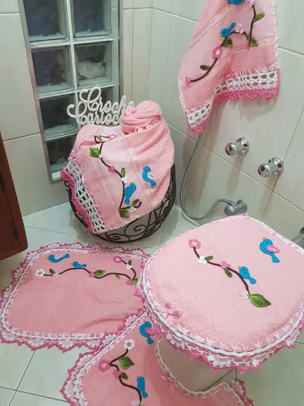 Jogo Banheiro Atoalhado Completo Jardim Rosê Escolha Peças