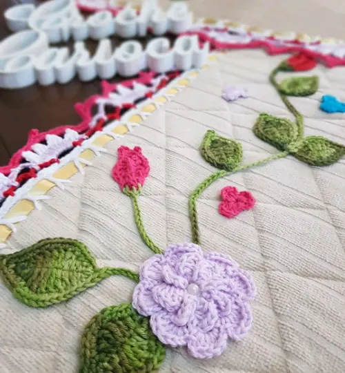 Jogo de banheiro florais em bege / estruturado em quilt