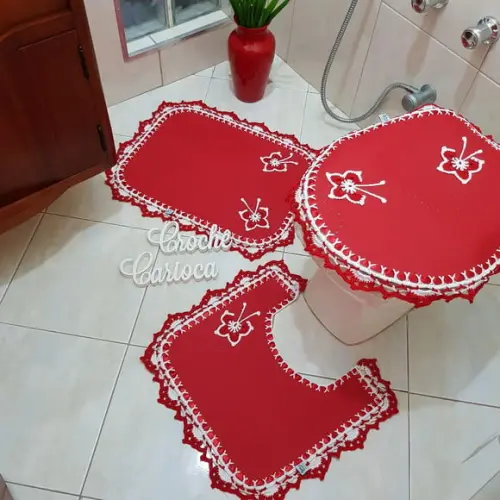 Jogo de Banheiro Vermelho Borboletas