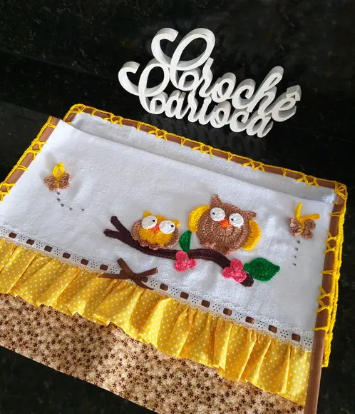Jogo de Cozinha Amarelo Corujinhas 3 Peças