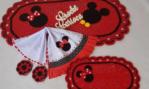 Jogo de Cozinha Crochê 5 Peças Minnie Escolha Cores