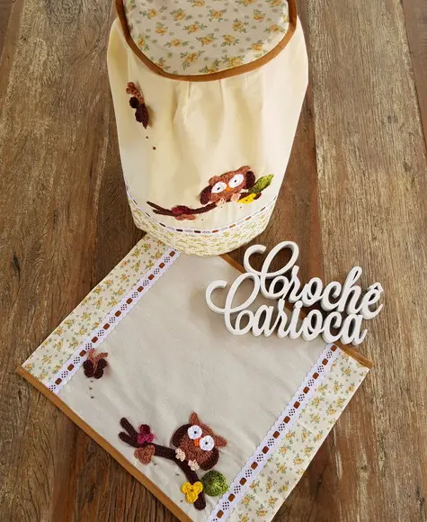 Jogo de Cozinha em Algodão Cru e Floral 3 Peças