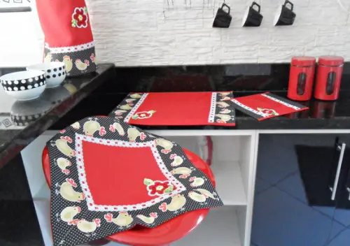 Jogo De Cozinha Vermelho com galinhas