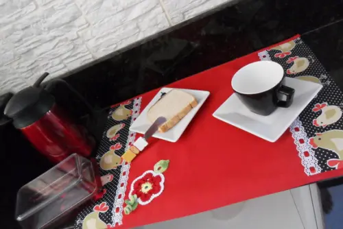 Jogo De Cozinha Vermelho com galinhas