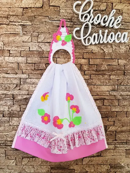 Jogo de cozinha: Pano de prato, porta pano e puxa sacos