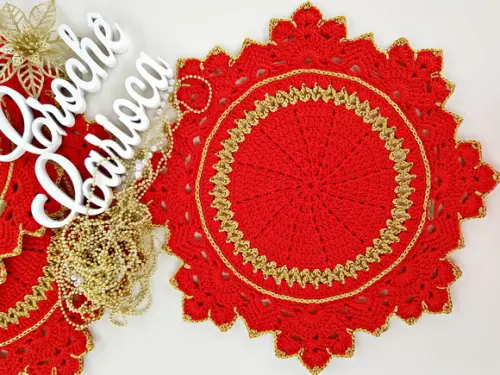 Jogo de Sousplat Natal Vermelho e Fio Dourado 4 Peças
