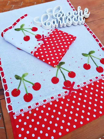 Jogo Panos de Prato Cerejinhas Vermelho 2 Unidades