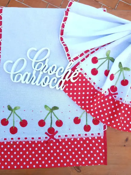 Jogo Panos de Prato Cerejinhas Vermelho 2 Unidades