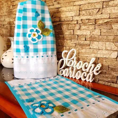 Joguinho de Cozinha Azul Xadrez 3 Peças